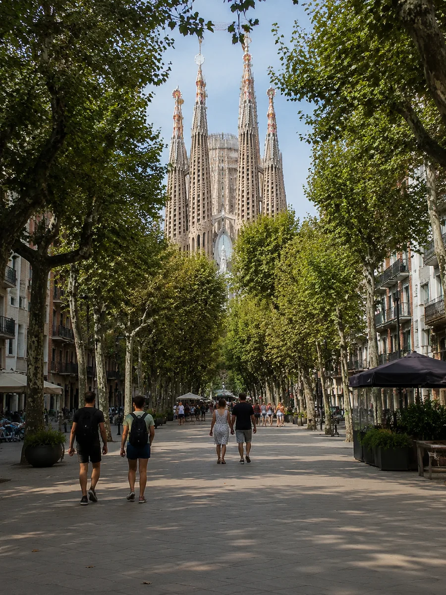 Avinguda de Gaudí with the Sagrada Família rising at the end of the avenue